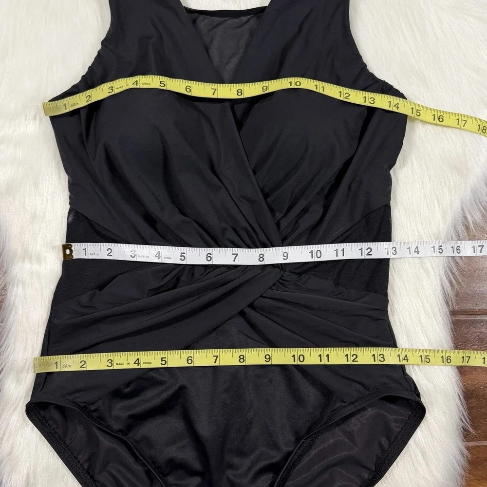 Miraclesuit Women's Size 12 / 14 ?‎ Black Palma Deep V One Piece Swimsuit